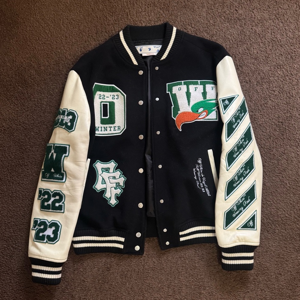 Off-White FW22 Black & White Wool Bomber Jacket